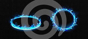 Round frames with fire. Burning rings with flame