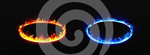 Round frames with fire. Burning rings with flame
