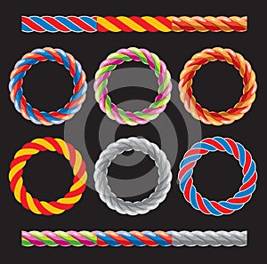 Round frames made of colored twisted cords