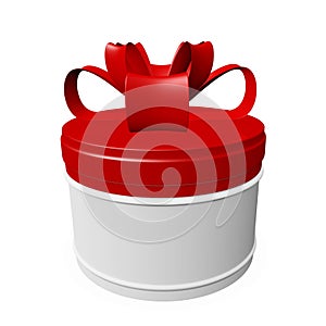 Round Gift Box with Red Lid and Bow Ribbon