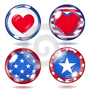 Round glass buttons with USA symbols