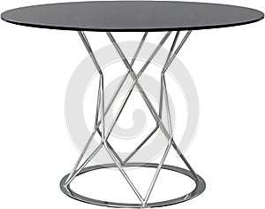 Round glass dinning table. Modern designer, table isolated on white background. Series of furniture.
