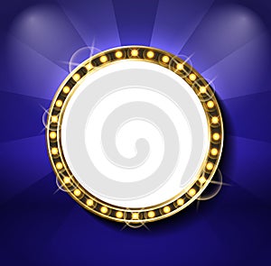 Round Glittering Frame with Neon Light Bulb Vector