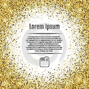 Round gold frame or border of random scatter golden stars on white background. Design element for festive banner, birthday and gr