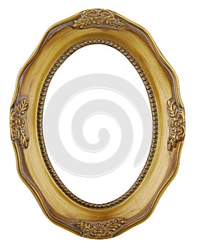 Round gold frame isolated on white