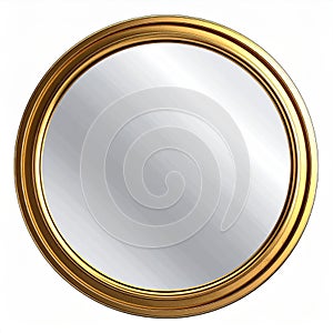 Round Gold Framed Mirror Isolated on White Background Interior Design
