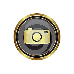 Round golden button with camera Icon photo