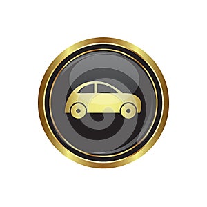 Round golden button with car icon photo