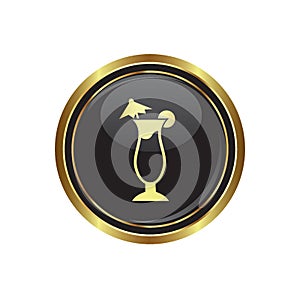 Round golden button with Cocktail Icon photo