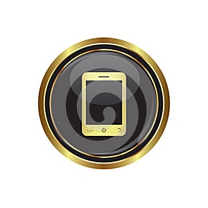 Round golden button with phone icon photo