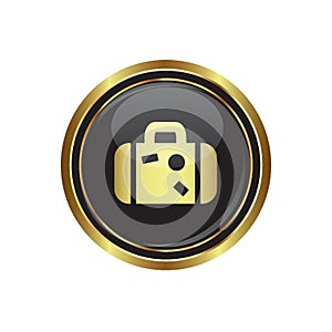Round golden button with suitcase icon photo