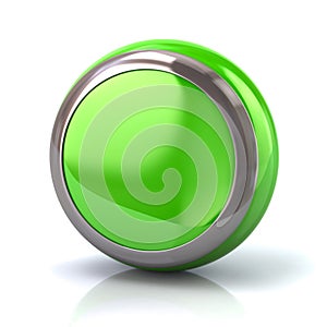 Round green button with metal borde 3d illustration photo