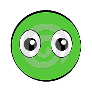 Round Green Comic Face With Big Eyes
