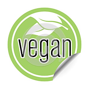 Round green vegan sticker or badge, vegan food label