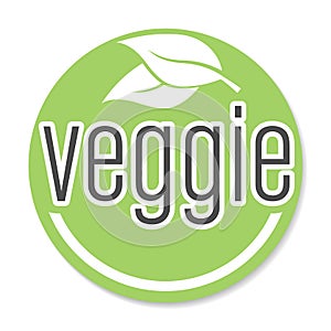 Round green veggie sticker or badge, vegetarian food label