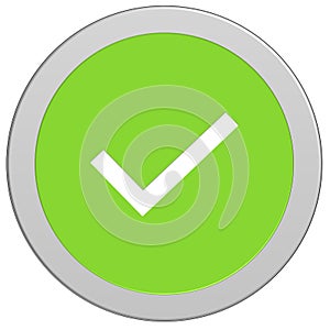 Round green yes Button -  with silver edge and white X inside isolated on white