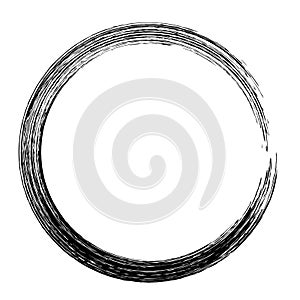 Round grudge frame isolated on white. Brush stroke circle. Easy to edit vector template for your design