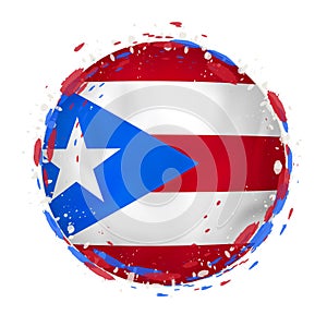 Round grunge flag of Puerto Rico with splashes in flag color