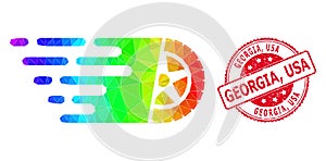 Round Grunge Georgia, USA Stamp Seal with Vector Polygonal Tire Wheel Icon with Spectral Colored Gradient