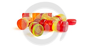 Round Gummy Candy Pile Isolated, Chewing Colorful Marmalade Pills, Jelly Gumdrops Heap, Gelatin Candies