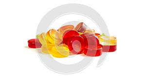 Round Gummy Candy Pile Isolated, Chewing Colorful Marmalade Pills, Jelly Gumdrops Heap, Gelatin Candies