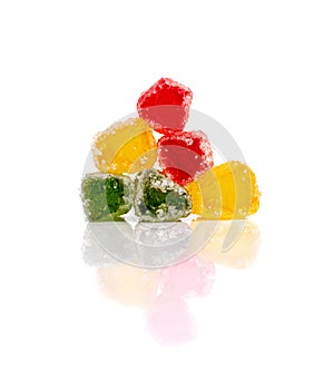 Round Gummy Candy Pile Isolated, Chewing Colorful Marmalade Sticks, Jelly French Fries Heap, Gelatin Candies