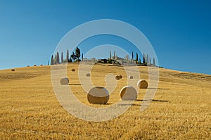 Round hay bales, Tuscany, Italy.