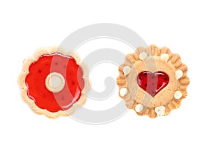 Round and heart shaped strawberry biscuit.