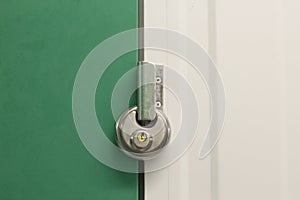 Round heavy duty pad lock on self storage unit