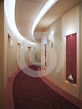 Round hotel corridor in art deco style