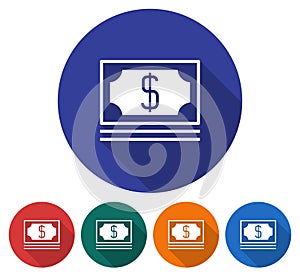Round icon of banknotes pack