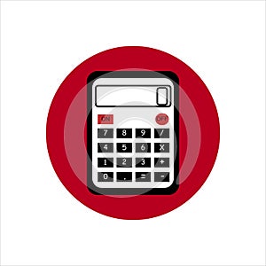 Round icon with a calculator.