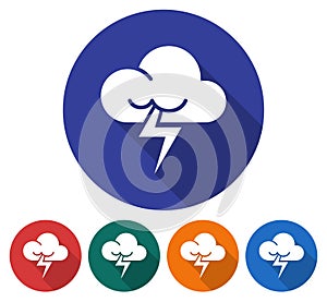 Round icon of cloud with lightning