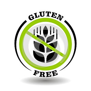 Round icon Gluten free with prohibited wheat ear for healthy food packaging. Circle label with simple corn sign for no gluten meal