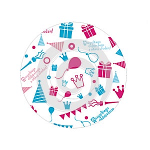 Round icon with happy birthday pattern, Polski photo