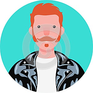 Round icon of happy young man with sideburns, mustache and soul patch photo