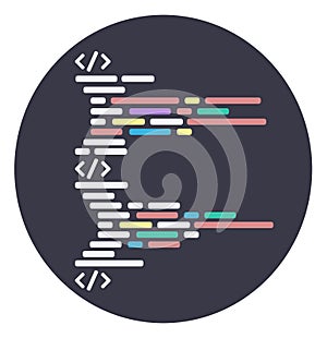 Round icon of the program code. Structure of HTML code, script