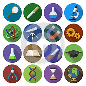Round icon of scientific tools in flat design