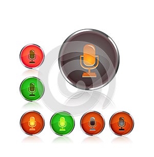 Round icon set with microphone sillhouette