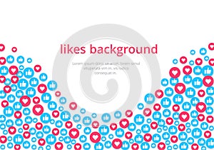 round icons with likes and hearts, social networks and the Internet