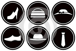 Round icons with male and female clothes