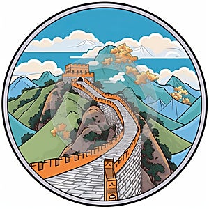 Round Illustration Of A Man On The Great Wall