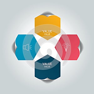 Round infographic 4 steps net flow chart. Diagram, graph, chart, flowchart, banner template.