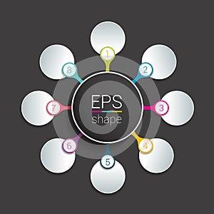 Round infographic 8 steps net flow chart. Diagram, graph, chart, flowchart, banner template.