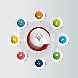 Round infographic 8 steps net flow chart. Diagram, graph, chart, flowchart, banner template.