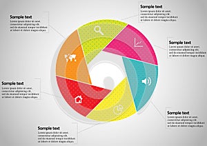 Round infographic template with hexagonal separation to six parts