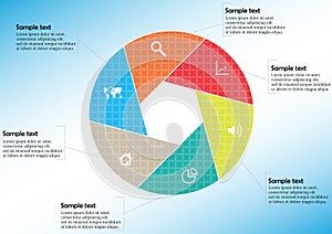 Round infographic template with hexagonal separation to six parts