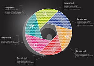 Round infographic template with hexagonal separation to six parts