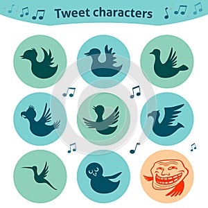 Round internet icons of tweet birds social media