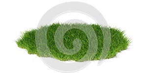 Round irregular circle patch or island of short green grass blades isolated on white background, spring or eco concept template